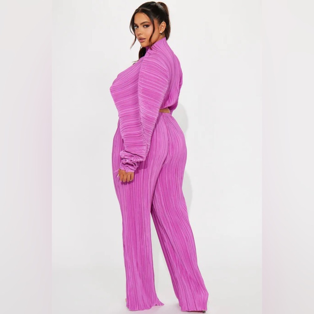 The Perfect Match Plisse Pant Set - Fuchsia